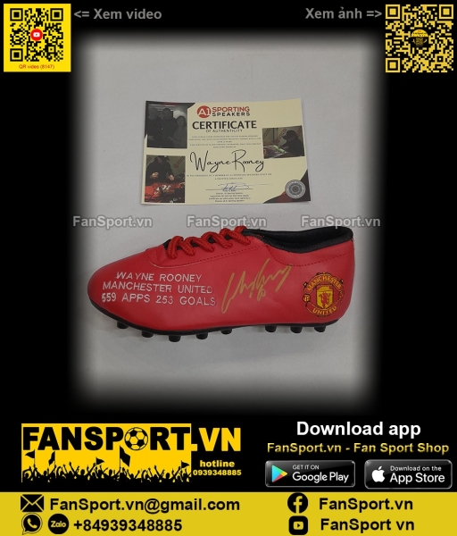 Giày chữ ký Wayne Rooney Manchester United red shoes COA 253 goal