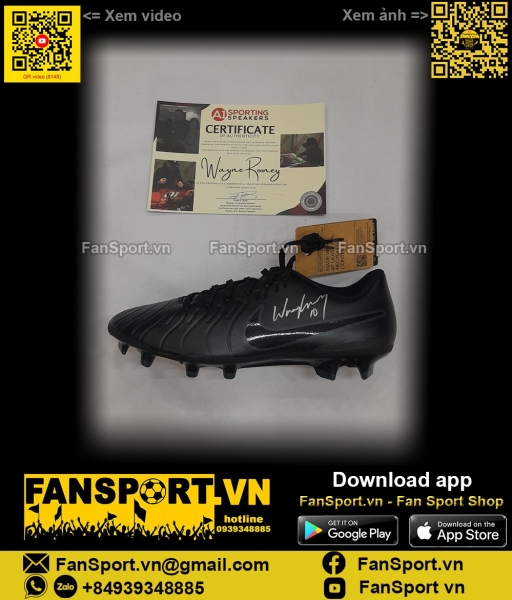 Giày chữ ký Rooney signed black Nike shoes COA A1 Sporting Speakers
