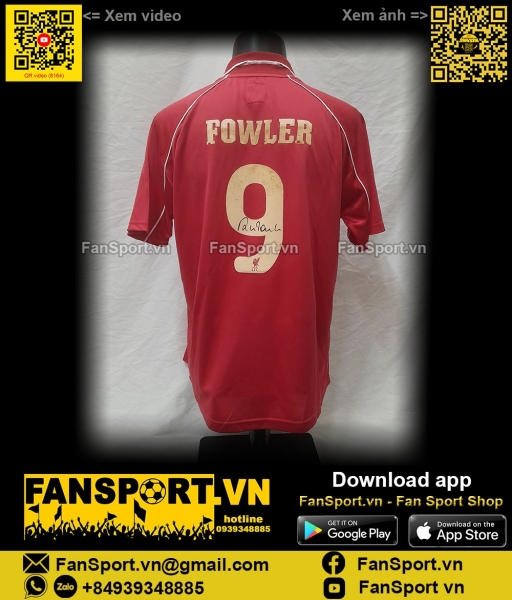Box áo chữ ký Fowler 9 Liverpool 2000 2001 2002 home shirt jersey sign