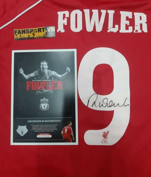 Box áo chữ ký Fowler 9 Liverpool 2000 2001 2002 home shirt jersey sign