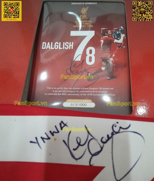 Box áo chữ ký Dalglish 7 signed Liverpool Champion League 1978 shirt