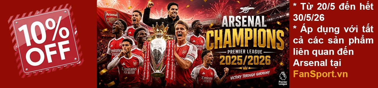 Chúc mừng Arsenal vô địch EPL 2025/26 - Giảm 10% các sản phẩm Arsenal